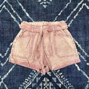 RWS Acid Washed Paperbag Belted Shorts